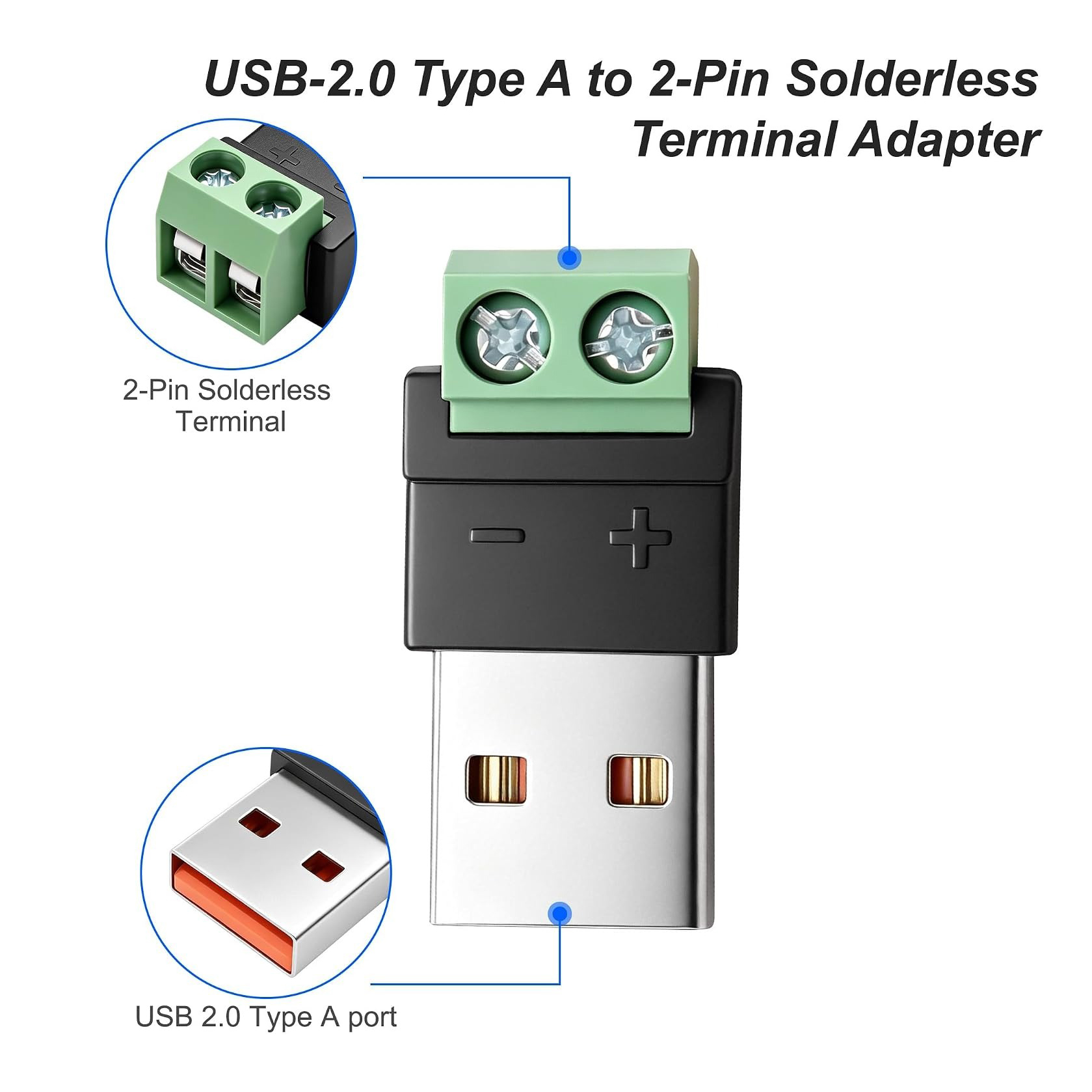 USB Type A Male to 2Pin Screw  - Screw Terminal Block 评论和价格